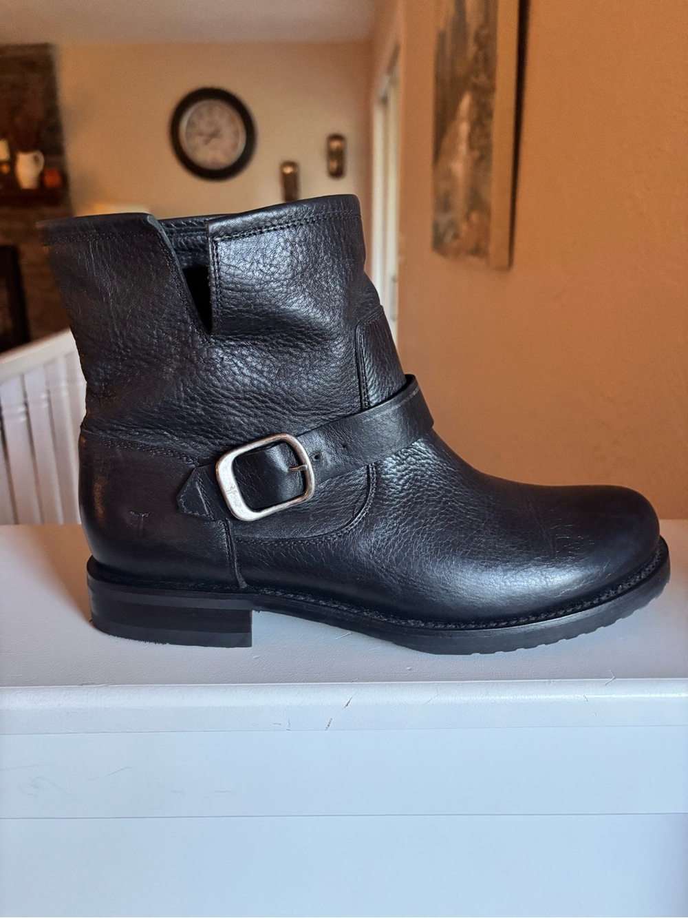 Frye Veronica Short Black Pebbled Leather Moto Ankle Boots 3470543 Womens 11 - Picture 2 of 12